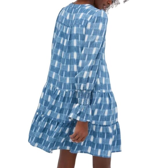 Tuckernuck NWT Pomander Place Blue Ikat Kenzo Ruffle Swing Dress Size M - Picture 4 of 14